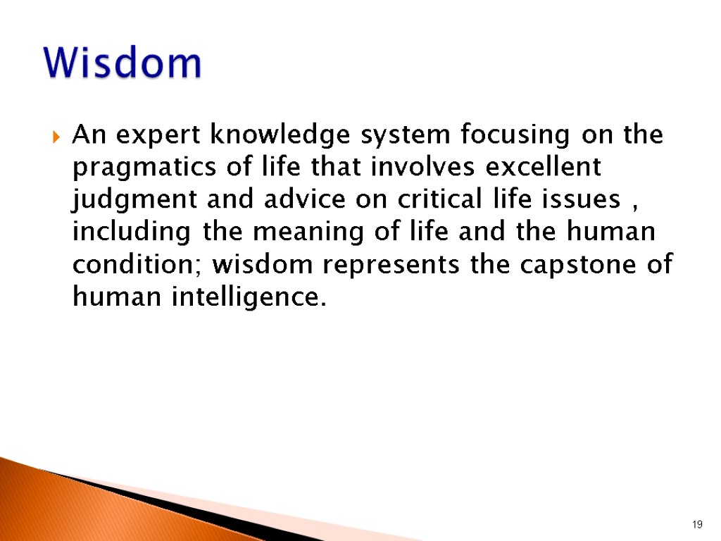 An expert knowledge system focusing on the pragmatics of life that involves excellent judgment
